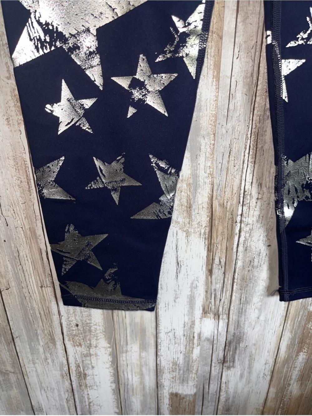 NWT Aerie 7/8 Leggings Blue Metallic Silver Star Print High Rise Size Medium - Picture 2 of 5